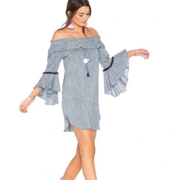 Misa La Vanessa Off The Shoulder Chambray Dress in Blue sz M - Picture 1 of 4